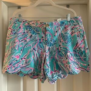 Lilly Pulitzer Buttercup Knit Shorts Bayside Blue Under the Moon sz 16